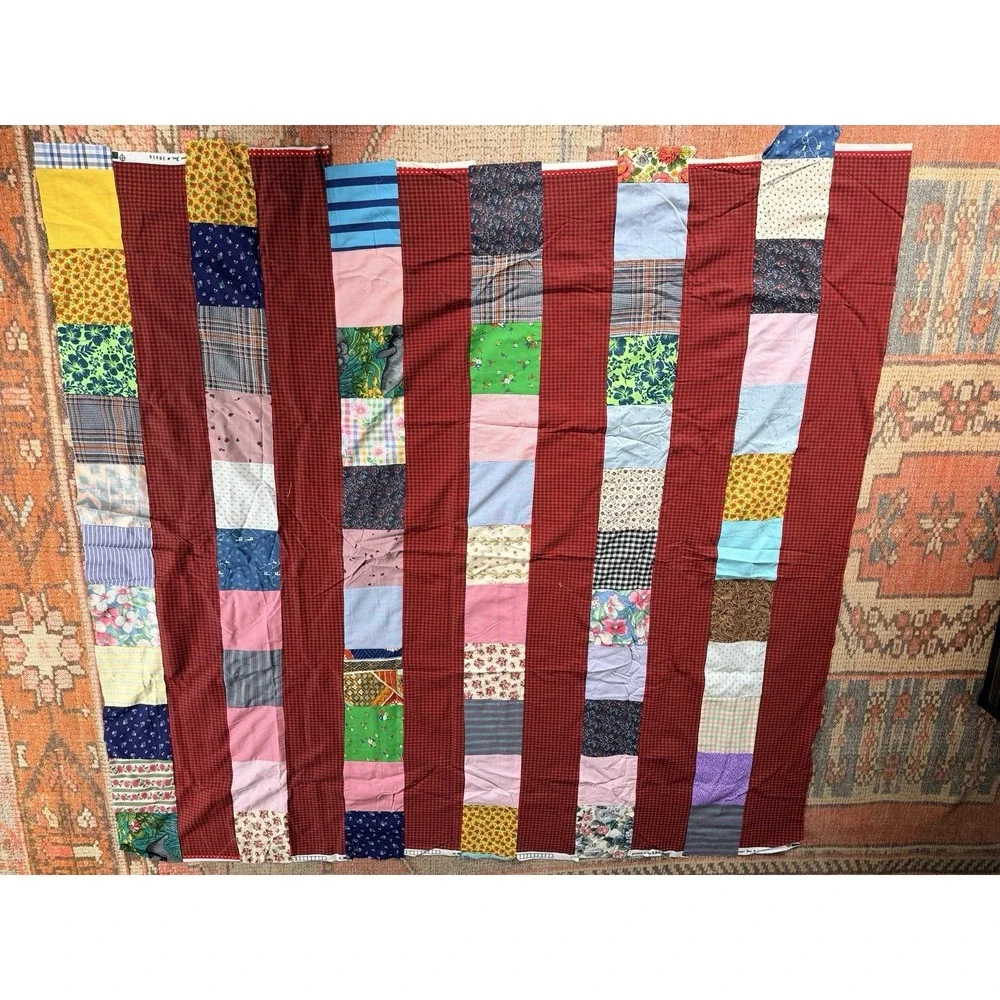 Lot x13 pieces Vintage Unfinished Quilt Tops Cotton Retro Various Sizes Charity